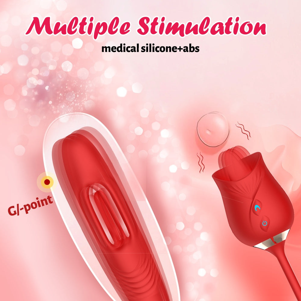 G-Spot Wellness Device - Rose Double-Head Tongue Licking Massager, 10 Suction And Percussion Modes, 3-in-1