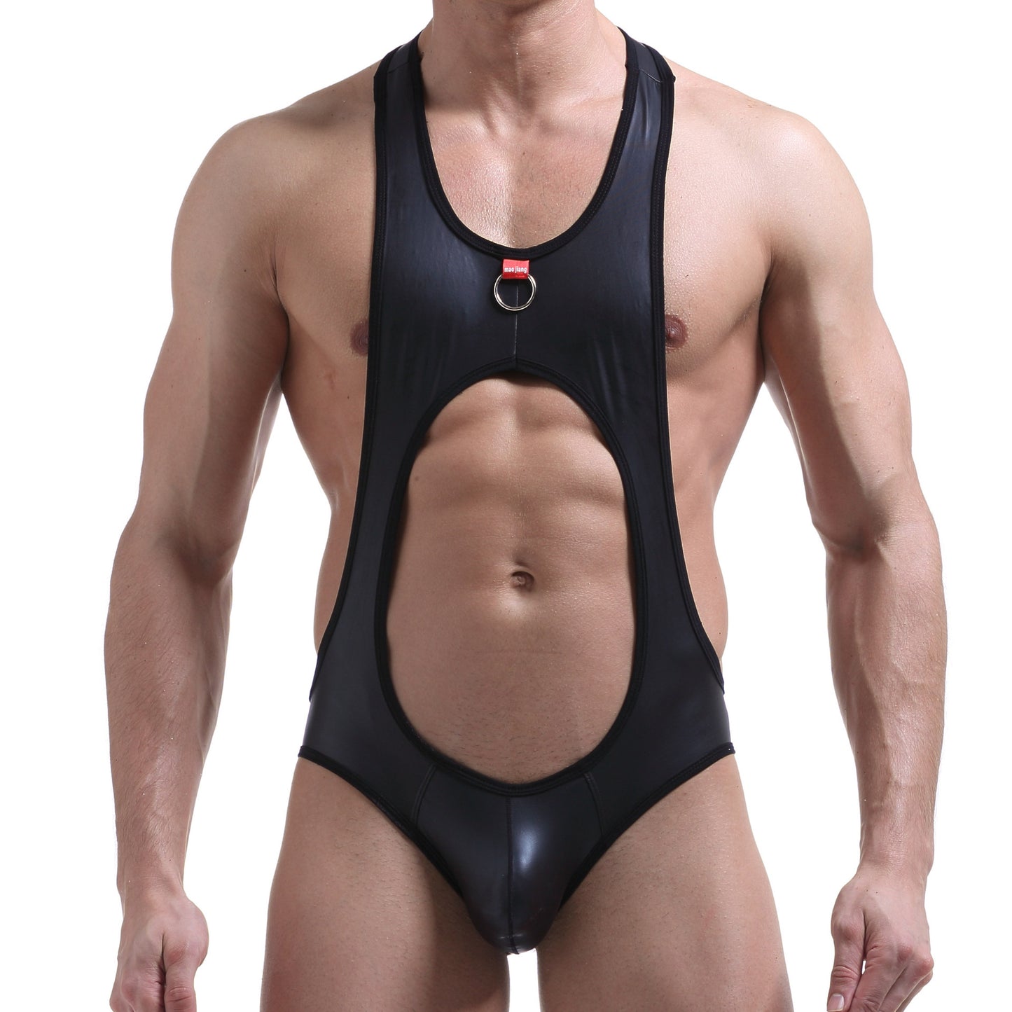 Hanging hoop patent leather strap underwear wrestling suit