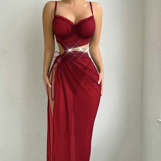 Halter Midriff-baring Top With Slit Skirt Lingerie For Women Elegant , couple experience