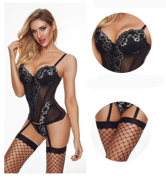 One Piece elegant Lingerie Black Fishnet Stockings