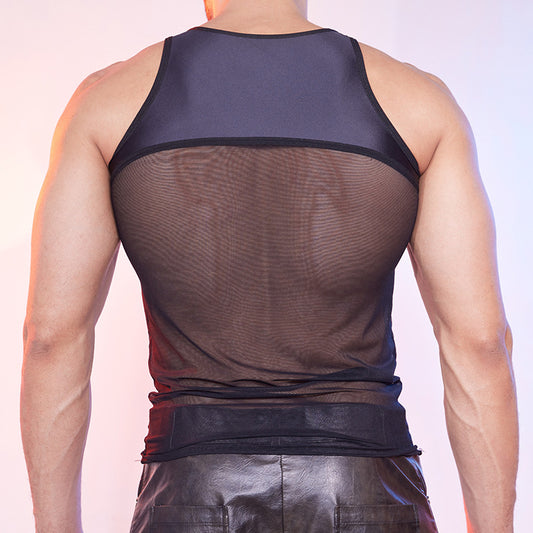 Men's See-Through Mesh Body Shaping Vest - Nightclub Style Transparent Athletic Top