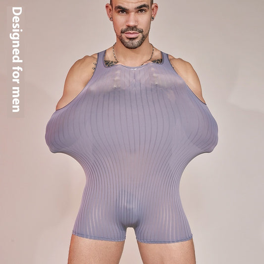 Men's Striped Jumpsuit - Lightweight Breathable Athletic Wear