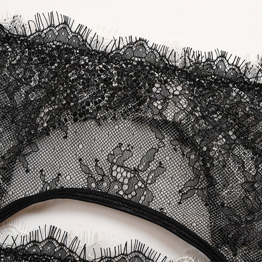 Women's Lace Mesh Eyelashes Full Transparent Temptation Bra Underwear Set