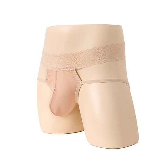 Men's Polyester Thong - Elegant High Waist Lace Underwear