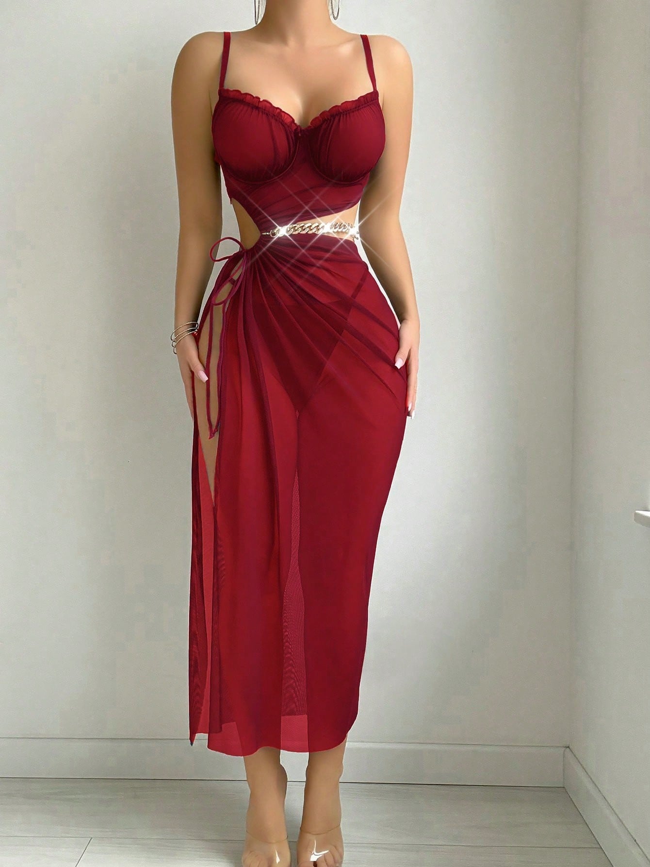 Halter Midriff-baring Top With Slit Skirt Lingerie For Women Elegant , couple experience