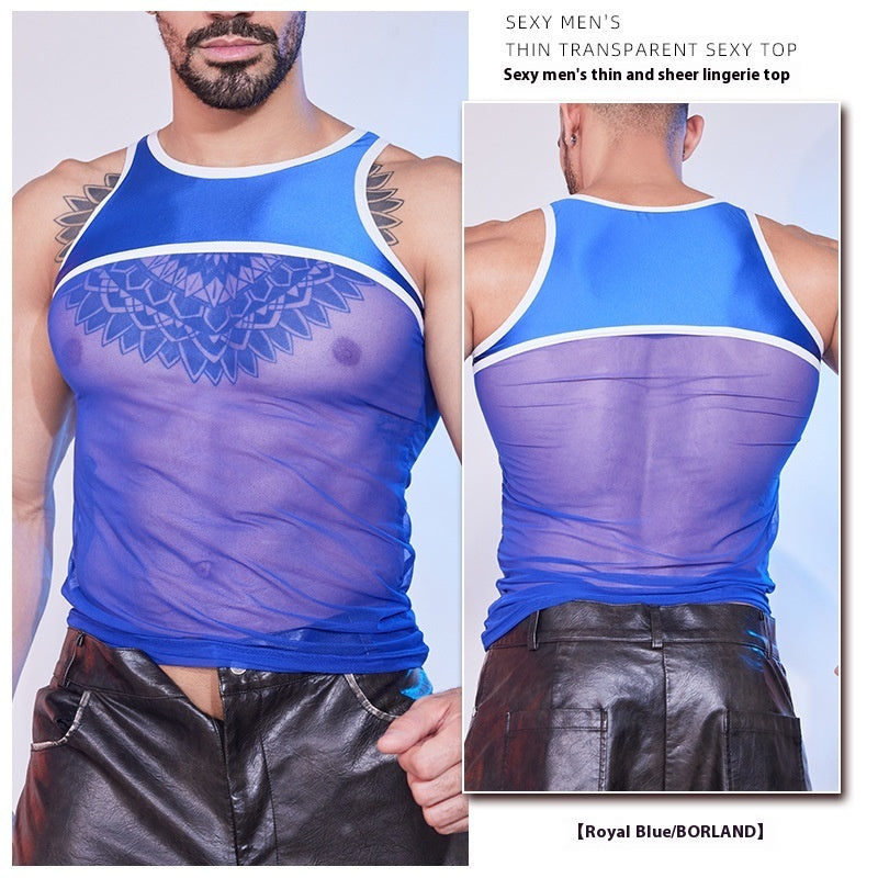 Men's See-Through Mesh Body Shaping Vest - Nightclub Style Transparent Athletic Top