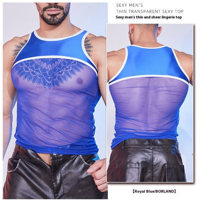 Men's See-Through Mesh Body Shaping Vest - Nightclub Style Transparent Athletic Top