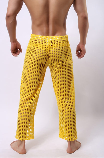 New trendy men's mesh pants, men's casual ripped pants
