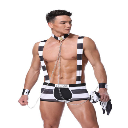 Black Patent Leather Mesh Stitching Men's   İntimate wellness Underwear Suit