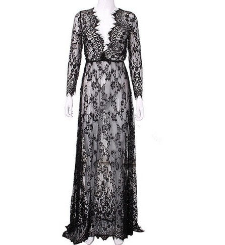 Women elegant  Lace Nightgown Sheer Babydoll Plus Size Lingerie White Long Nightgown