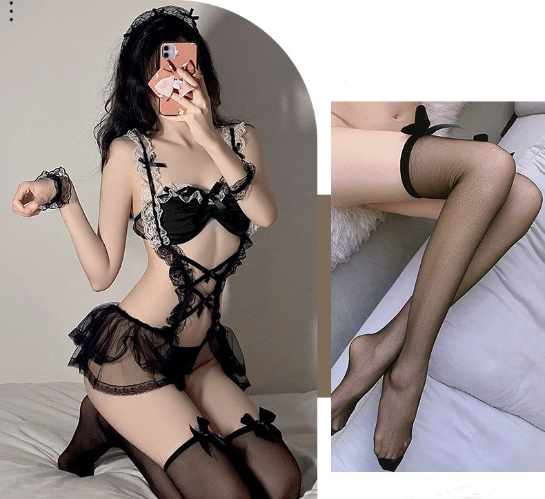 Elegant ,Black Silk Maid  Underwear Suit