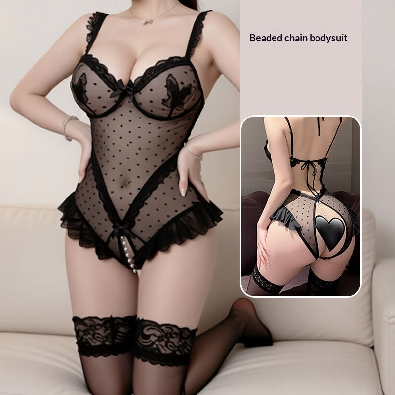 Lace-trimmed Sheer Jumpsuit with Butterfly Mesh Detail,