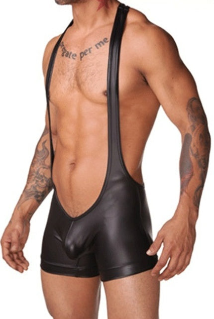 Men's Patent Leather Bodysuit - Elegant Nightclub Style Underwear