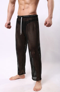 New trendy men's mesh pants, men's casual ripped pants