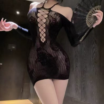 White Transparent Cutout Elegant Bodysuit Tight Fishnet Clothes,