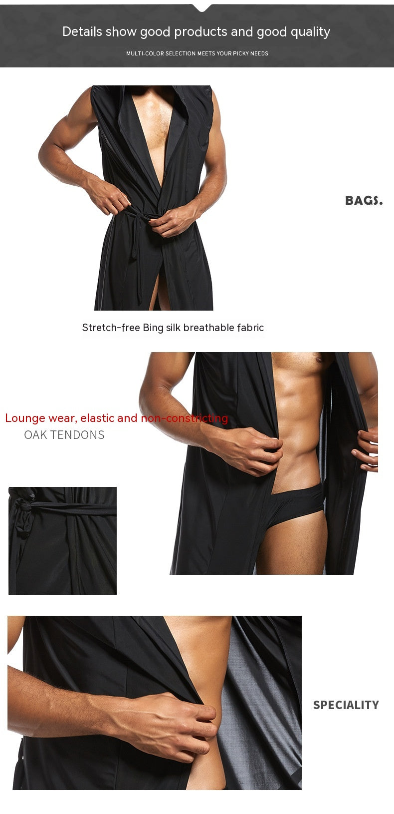 Men's Underwear Bathrobe Night-robe Soft Silk, İntimate wellness