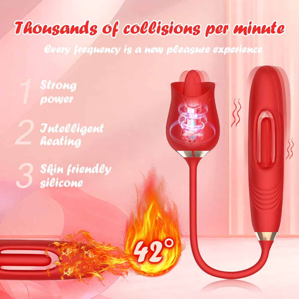 G-Spot Wellness Device - Rose Double-Head Tongue Licking Massager, 10 Suction And Percussion Modes, 3-in-1