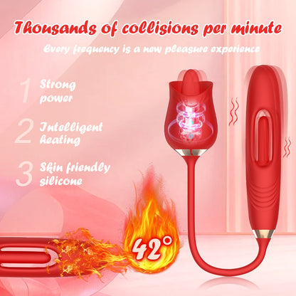 G-Spot Wellness Device - Rose Double-Head Tongue Licking Massager, 10 Suction And Percussion Modes, 3-in-1