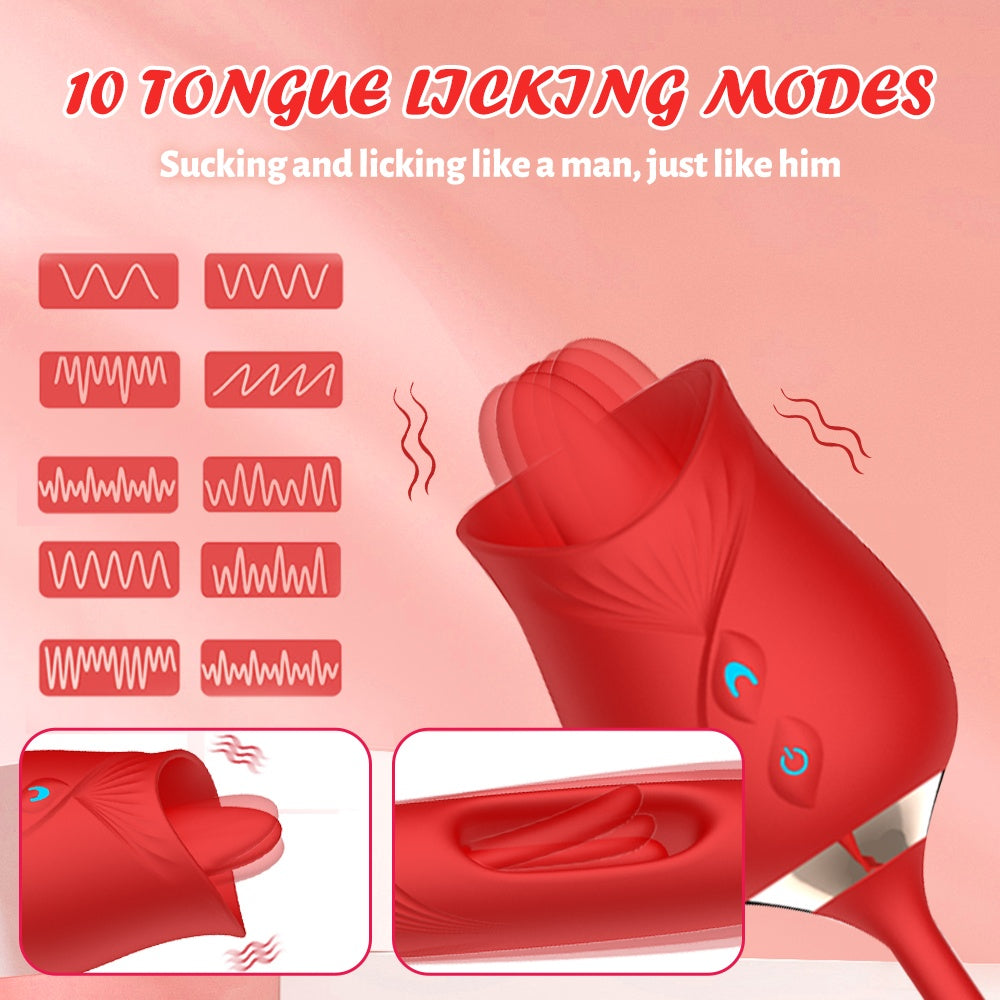 G-Spot Wellness Device - Rose Double-Head Tongue Licking Massager, 10 Suction And Percussion Modes, 3-in-1