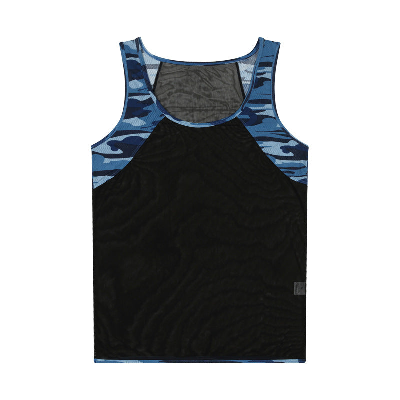 Men's Camouflage Mesh Yoga Shirt - Color Block Stretch Breathable Athletic Top