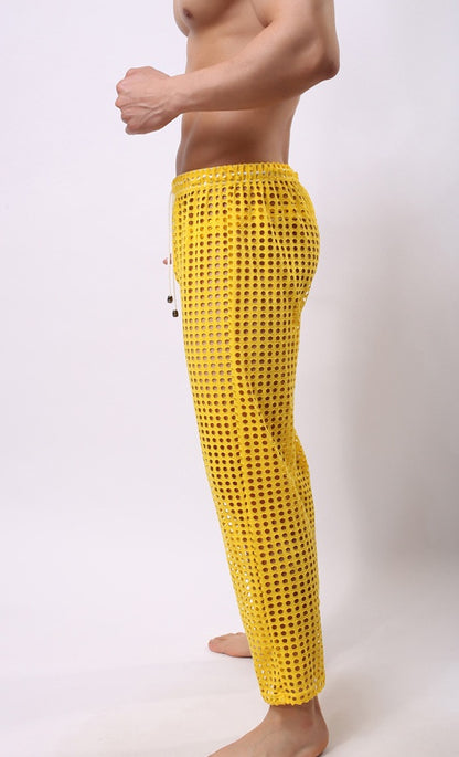 New trendy men's mesh pants, men's casual ripped pants