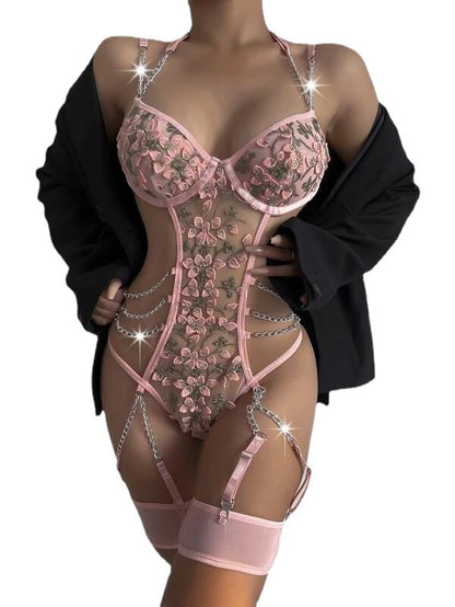 Elegant , couple experience special , lingerie  Lace Embroidery Metal