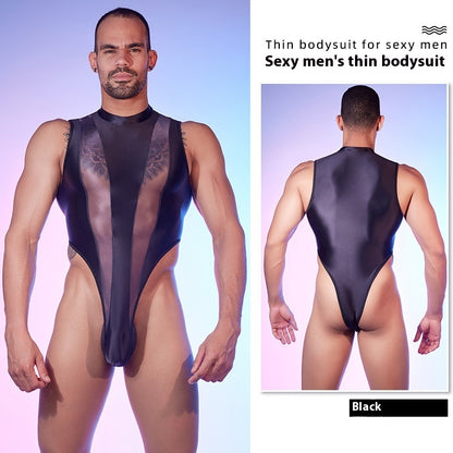 High Elastic Lightweight Stitching Body Shaping See-through , Night Men Jumpsuit