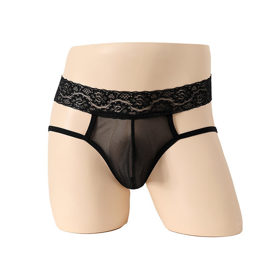 Men's Polyester Thong - Elegant High Waist Lace Underwear