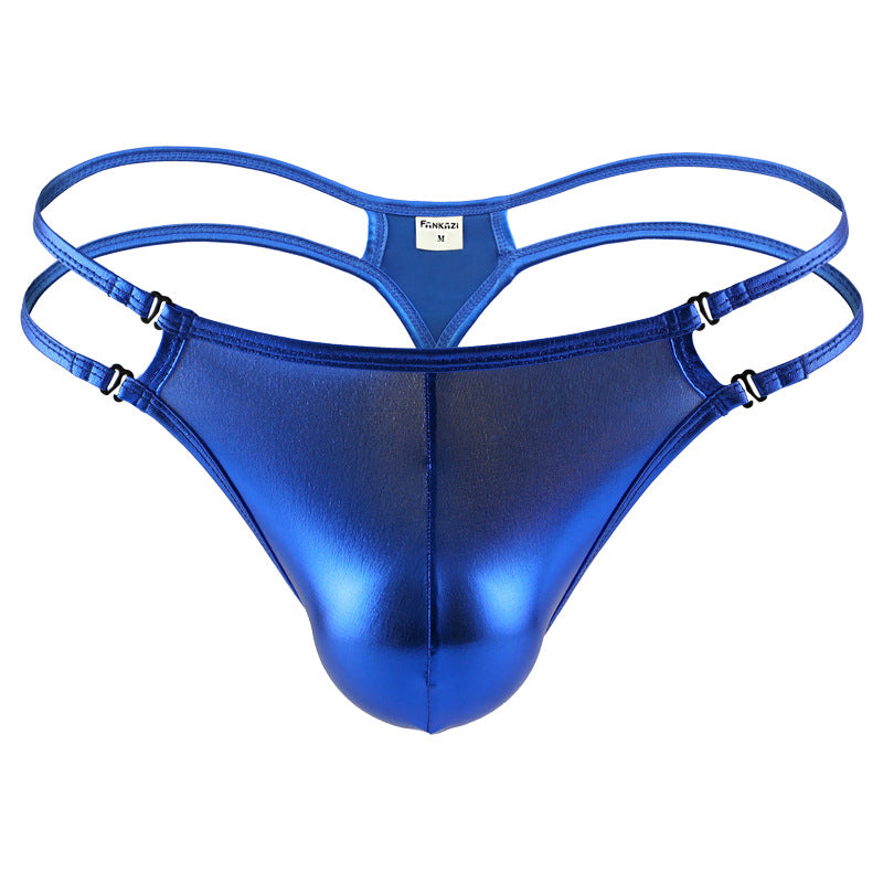 Men's Thong Imitation Leather Ice Silk Personality Panties Low Waist