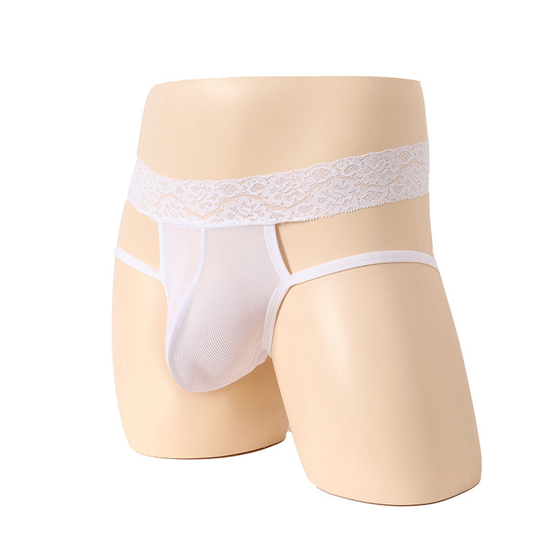 Men's Polyester Thong - Elegant High Waist Lace Underwear