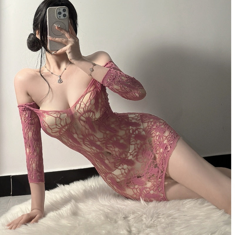 White Transparent Cutout Elegant Bodysuit Tight Fishnet Clothes,