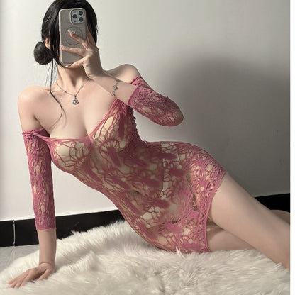 White Transparent Cutout Elegant Bodysuit Tight Fishnet Clothes,