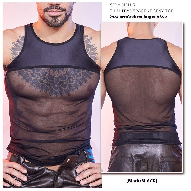 Men's See-Through Mesh Body Shaping Vest - Nightclub Style Transparent Athletic Top