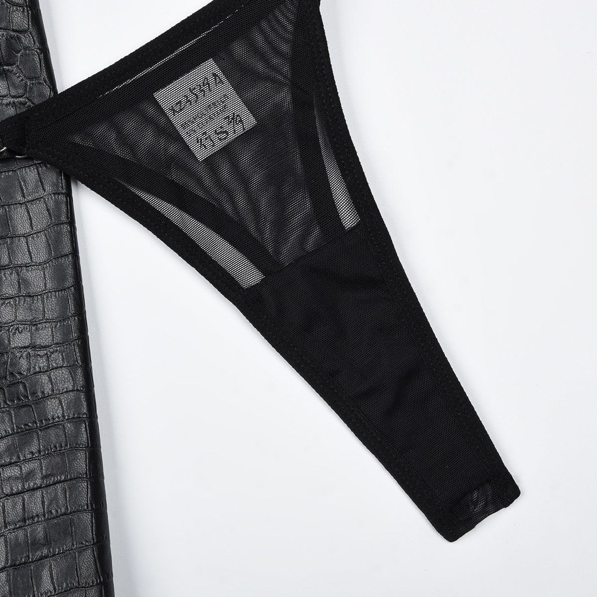 High Quality Fabric Leather Splicing Mesh Lace Up Cross Halter Underwear Suit