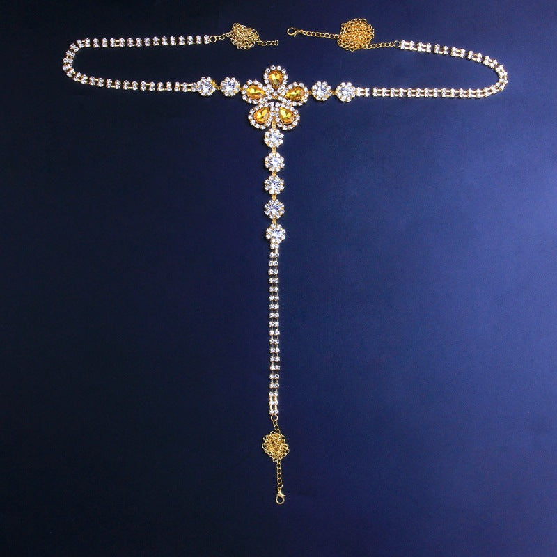 İntimate wellness,  Yellow Flower Rhinestone Underwear Body Chains Women's Stylish Beach Accessories Body