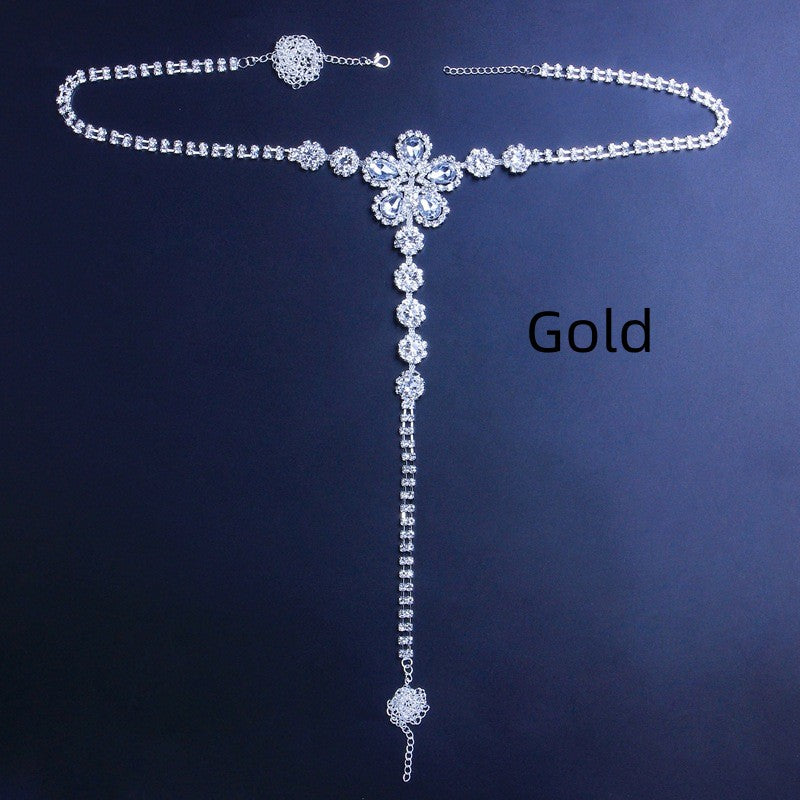 İntimate wellness,  Yellow Flower Rhinestone Underwear Body Chains Women's Stylish Beach Accessories Body