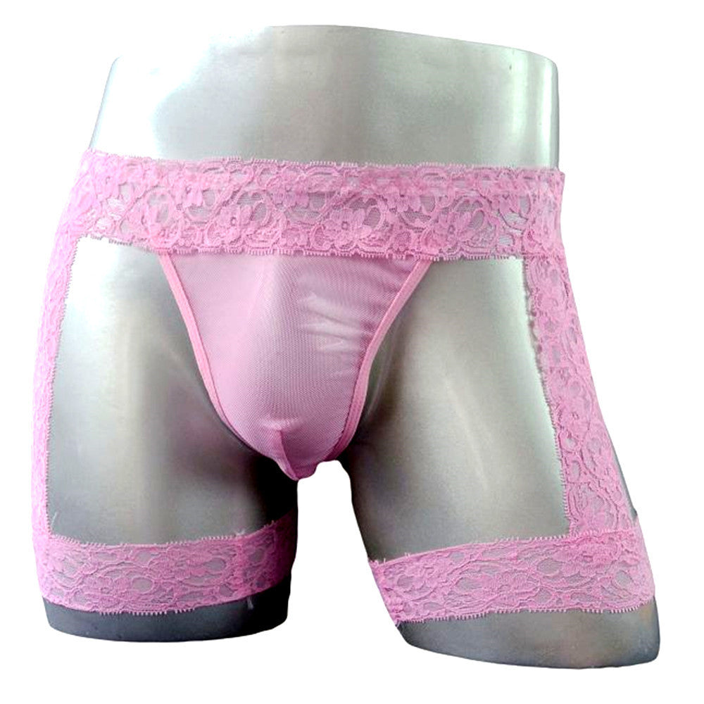 Men's Transparent Lace Underwear - Elegant Flat Leg Design, LGBT Pride Collection