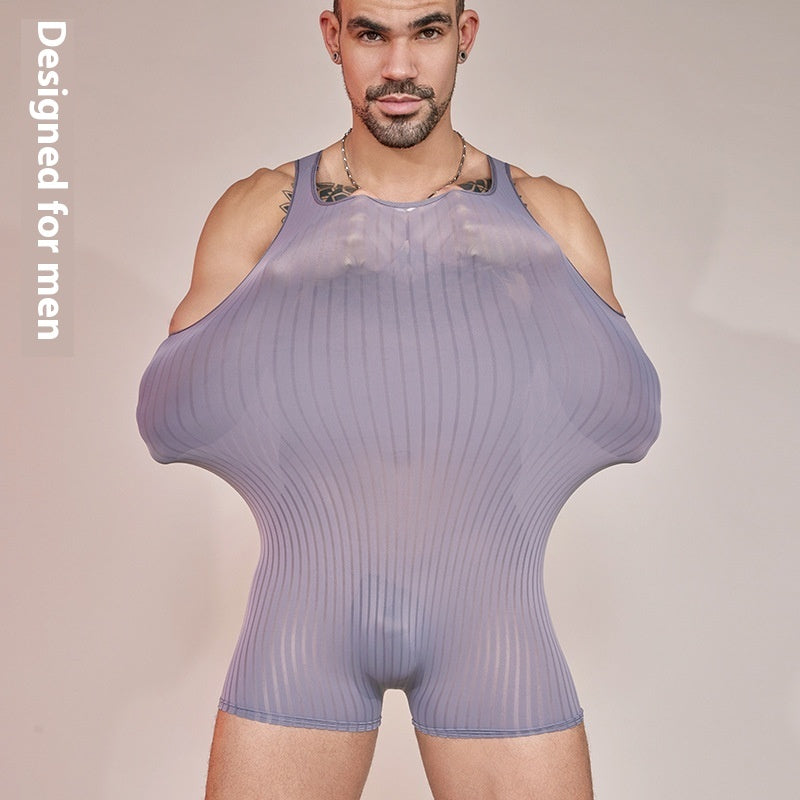 Men's Striped Jumpsuit - Lightweight Breathable Athletic Wear