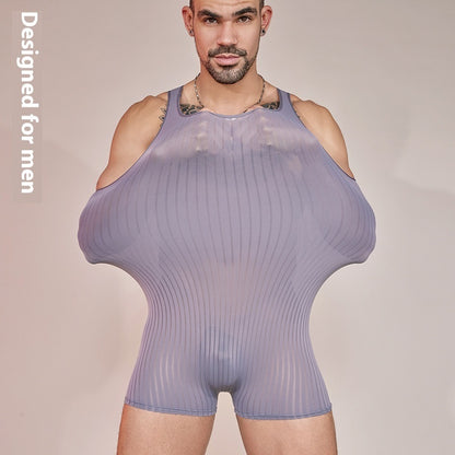 Men's Striped Jumpsuit - Lightweight Breathable Athletic Wear