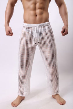 New trendy men's mesh pants, men's casual ripped pants