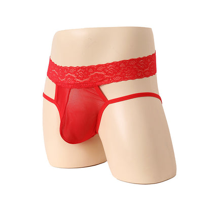 Men's Polyester Thong - Elegant High Waist Lace Underwear