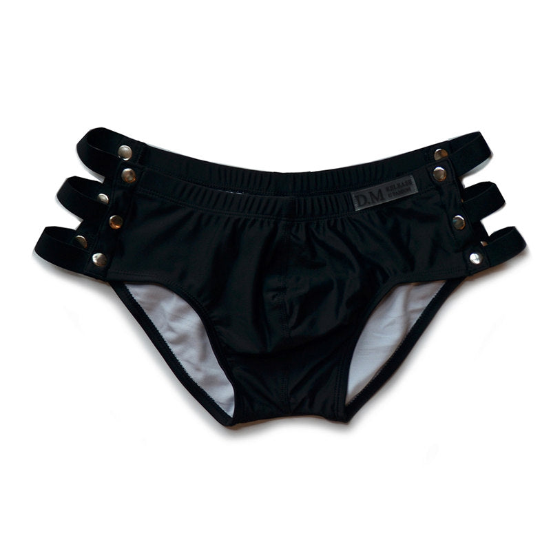 Men's Swimming Trunks Low Waist Solid Color Black And White Boxer Hollow, Elegant , couple experience