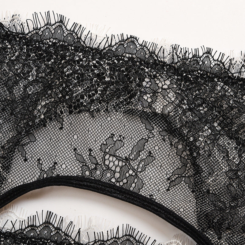 Women's Lace Mesh Eyelashes Full Transparent Temptation Bra Underwear Set