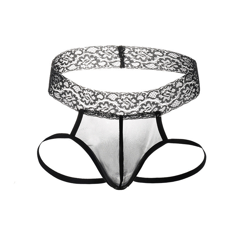 Men's Polyester Thong - Elegant High Waist Lace Underwear