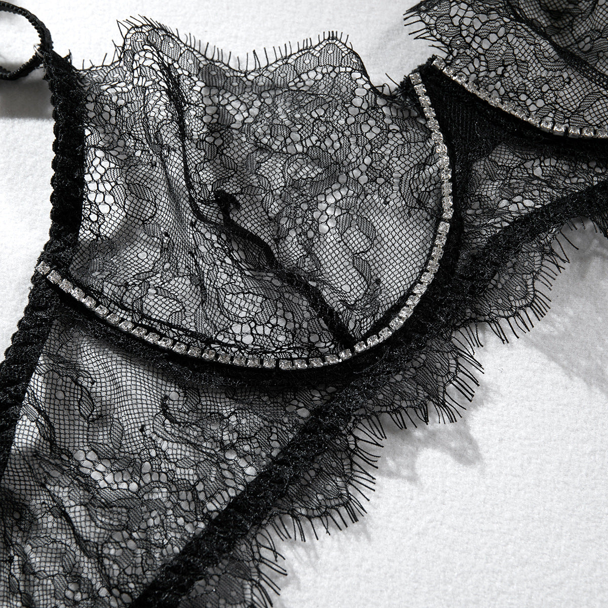 Underwear Lace See-through Push Up Rhinestone Four-piece Set