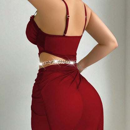 Halter Midriff-baring Top With Slit Skirt  Lingerie For Women Elegant , couple experience