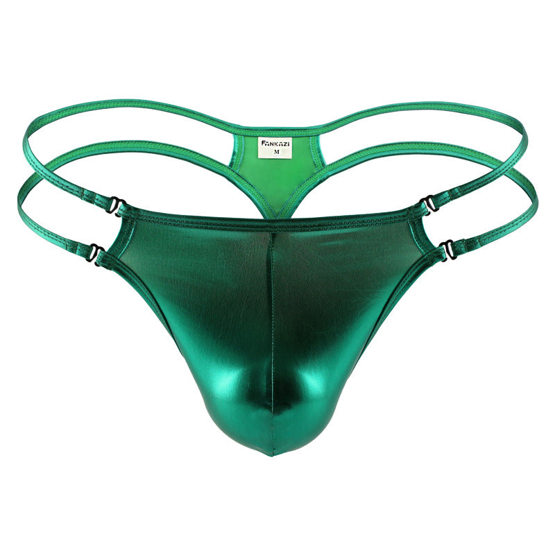Men's Thong Imitation Leather Ice Silk Personality Panties Low Waist