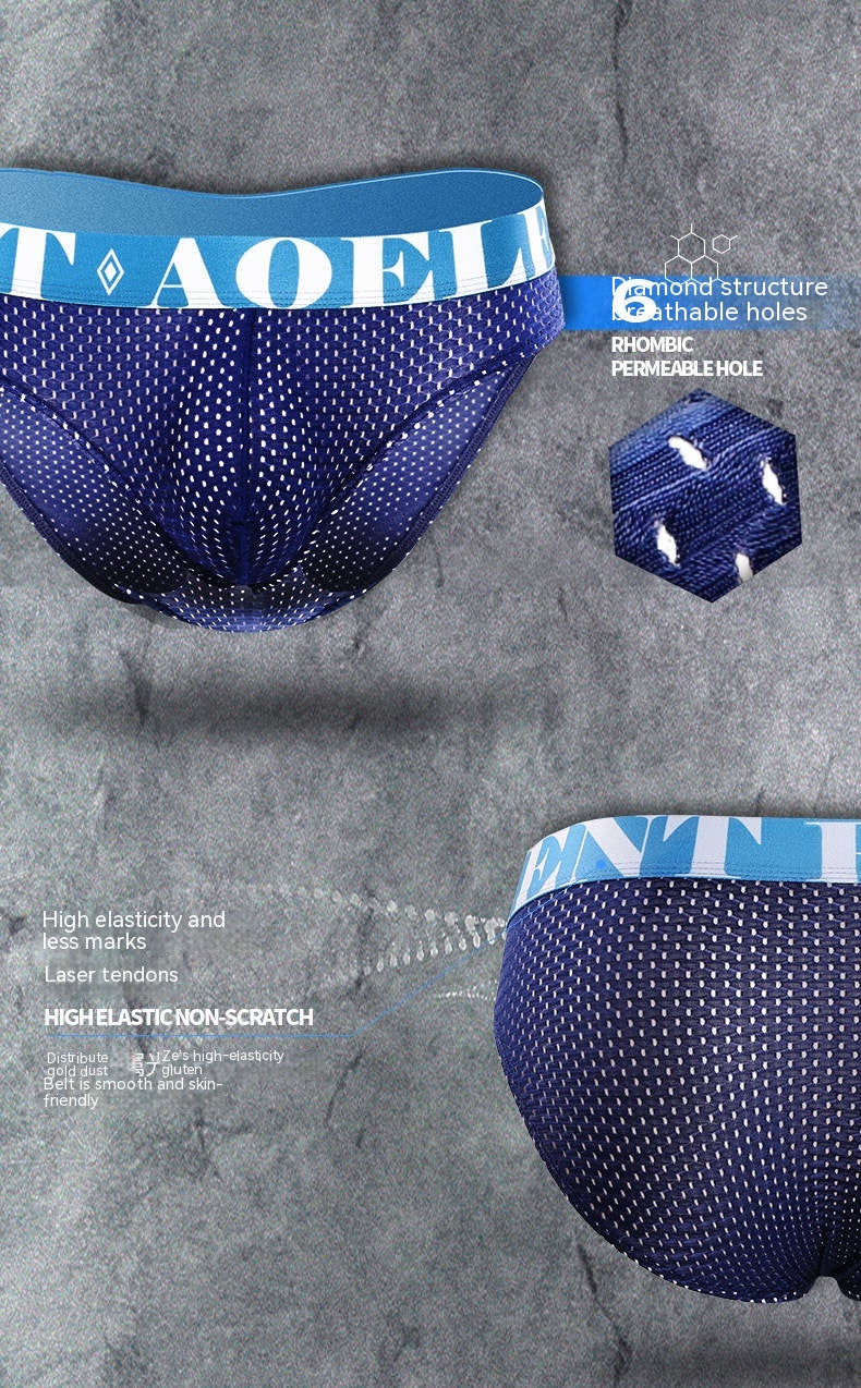 Men's U-convex Thin Sports Breathable Ice Silk Net Yarn Shorts Underwear