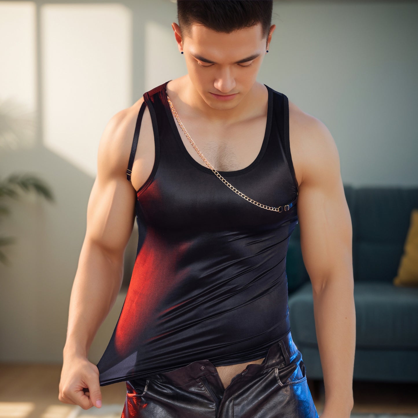 Fashion Sleeveless Suspenders Top - Tight Stretch Vest Men