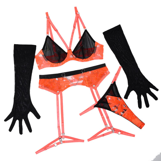 Contrast Color Embroidered Underwear Gloves Five-piece Set